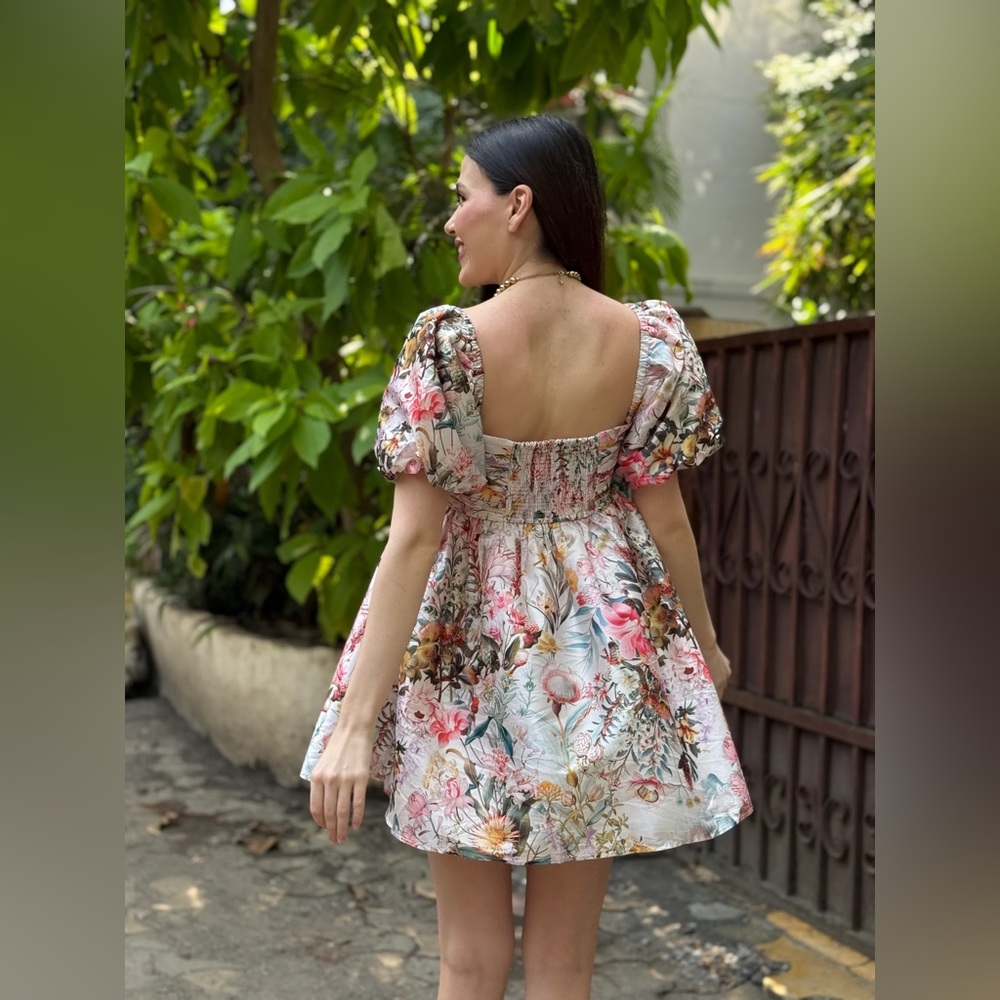 Anthropologie BHLDN Nina puff sleeve square neck taffeta mini dress